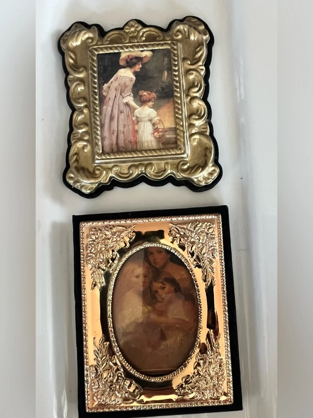 Gold Tone Ornate Rectangular & Oval Wall Frames Victorian Prints - Set of 2